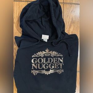 EUC Golden Nugget UNISEX Hoodie, black with gold logo, size 2XL